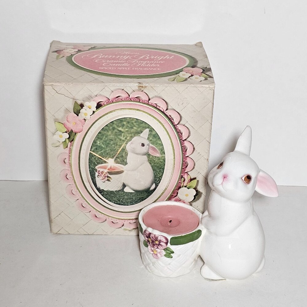 Avon Easter Bunny Bright Ceramic Fragrance Tealight Candle Holder 1980 Vintage